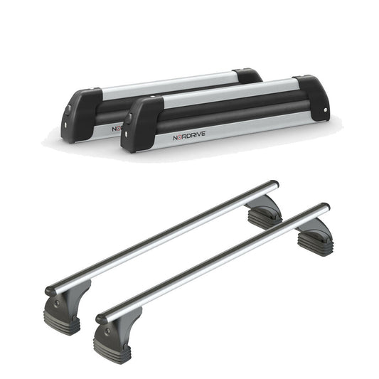 Pack porte-skis Nordic King Nordrive aluminium – support pour 4 paires de skis ou 2 snowboards – pour Seat Ibiza - 5 portes 2008 - 2017 - vue porte skis et barres de toit