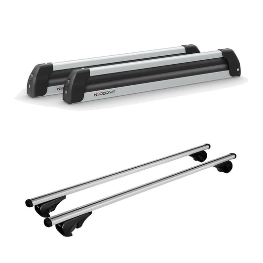 Pack porte-skis Nordic King Plus Nordrive aluminium – support pour 6 paires de skis ou 4 snowboards – pour Skoda Superb - Break 2010 - 2015 - vue porte skis et barres de toit