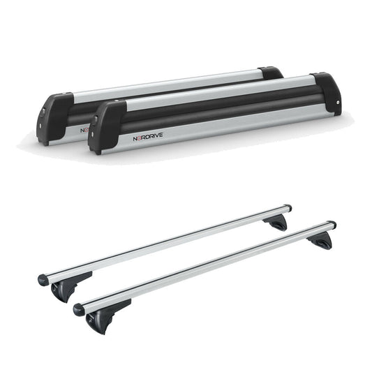 Pack porte-skis Pro Slider Nordrive aluminium – support pour 6 paires de skis ou 4 snowboards – pour Ford Mondeo - Break 2015 - 2022 - vue porte skis et barres de toit