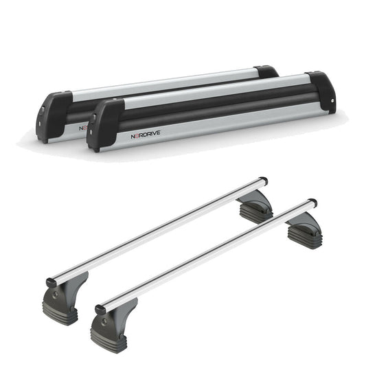 Pack porte-skis Pro Slider Nordrive aluminium – support pour 6 paires de skis ou 4 snowboards – pour Opel Corsa - 5 portes 2006 - 2014 - vue porte skis et barres de toit