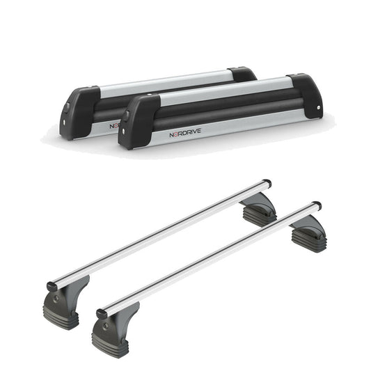 Pack porte-skis Nordic King Nordrive aluminium – support pour 4 paires de skis ou 2 snowboards – pour Peugeot 206 Plus - 3 portes 2009 - 2013 - vue porte skis et barres de toit