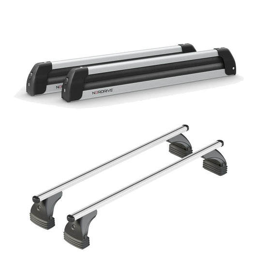 Pack porte-skis Nordic King Plus Nordrive aluminium – support pour 6 paires de skis ou 4 snowboards – pour Nissan Qashqai 2015 - 2021 - vue porte skis et barres de toit