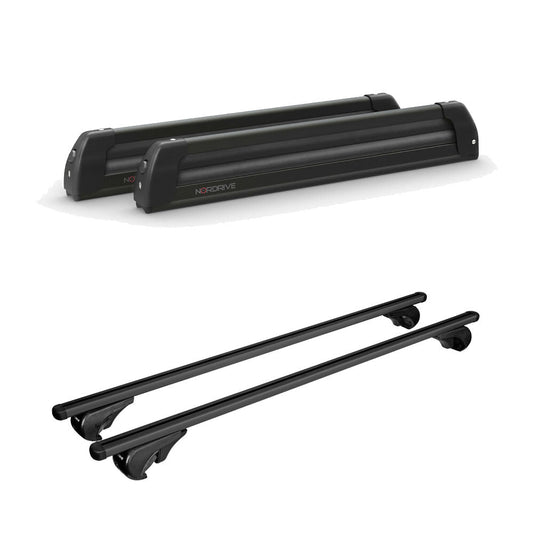 Pack porte-skis Pro Slider Nordrive aluminium noir 6 skis / 4 snowboards + barres de toit – pour Volkswagen Touareg 2011 - 2018 – vue porte skis et barres de toit