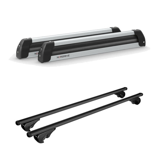Pack porte-skis Nordic King Plus Nordrive aluminium – support pour 6 paires de skis ou 4 snowboards – pour Volkswagen Touareg 2011 - 2018 - vue porte skis et barres de toit