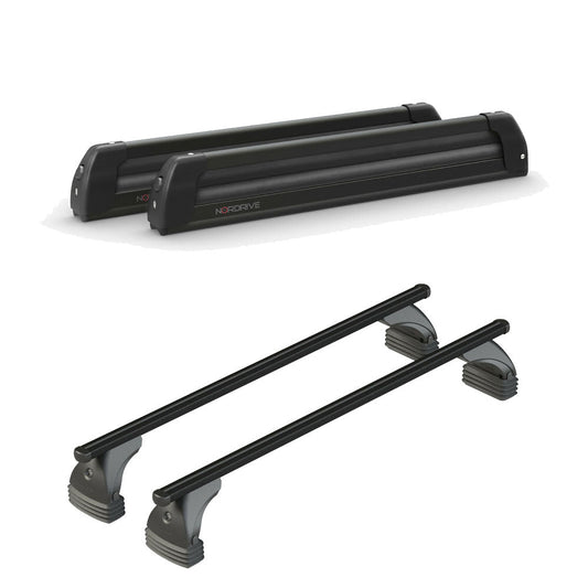 Pack porte-skis Pro Slider Nordrive aluminium noir 6 skis / 4 snowboards + barres de toit – pour Audi A6 - 4 portes 2004 - 2011 – vue porte skis et barres de toit