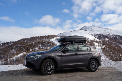 Pack coffre de toit Raya 480 L et barres de toit Renault Captur (A partir de 2020) Pour rails intégrés - Helio - Aluminium