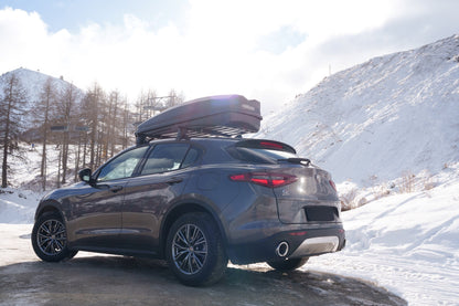 Pack coffre de toit Raya 480 L et barres de toit Renault Captur (A partir de 2020) Pour rails intégrés - Helio - Aluminium