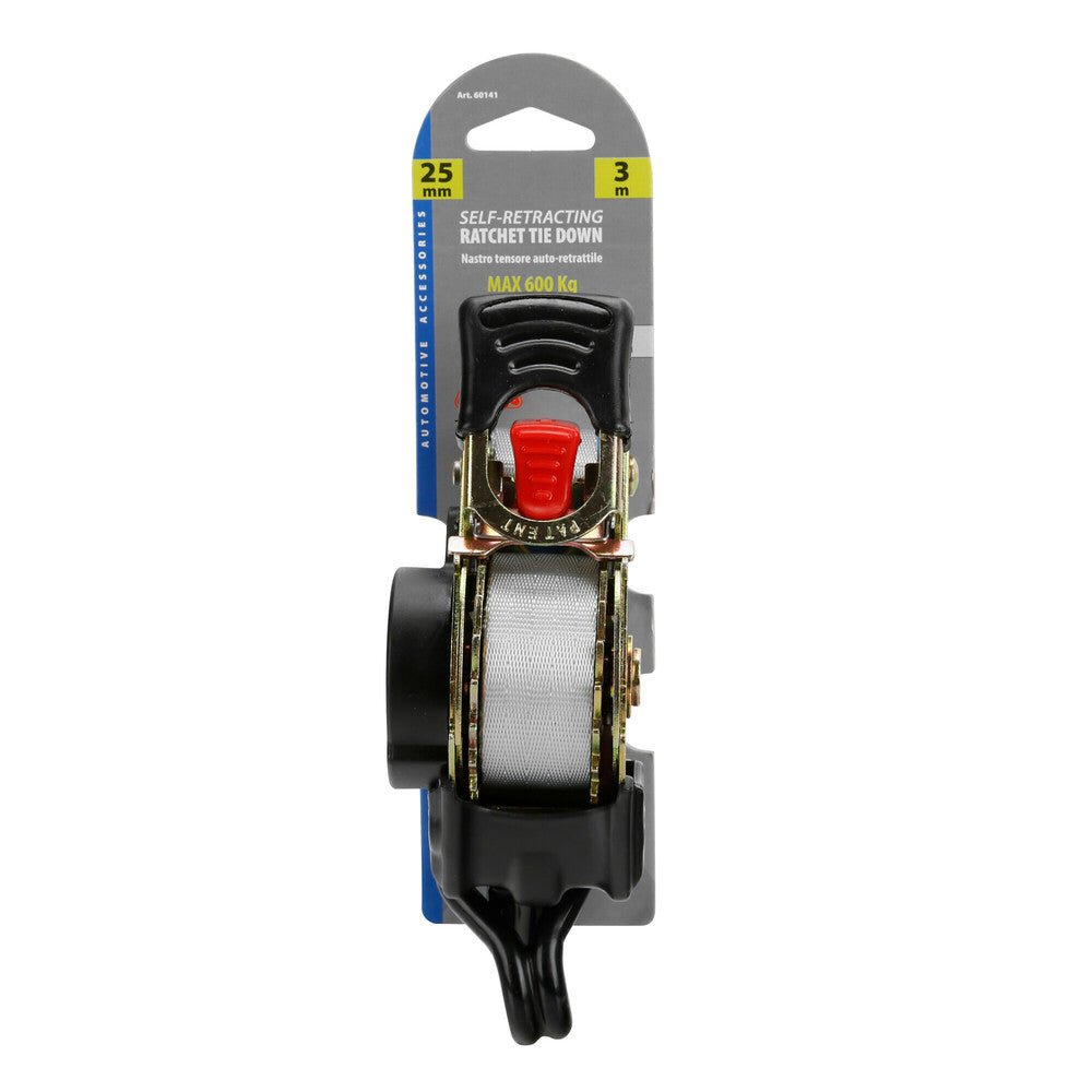 ruban 25mm noir bande rouge retractable