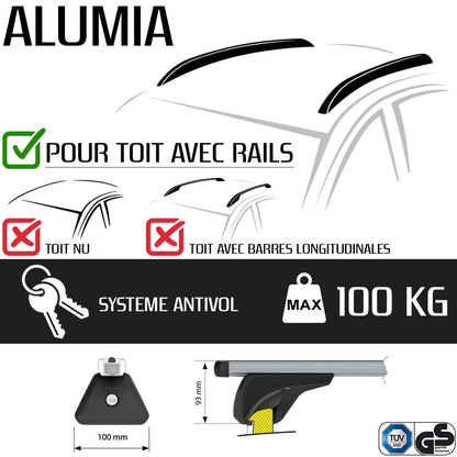 Barres de toit Audi A3 Sportback (2004 - 2012) - Pour rails intégrés - Alumia Aluminium