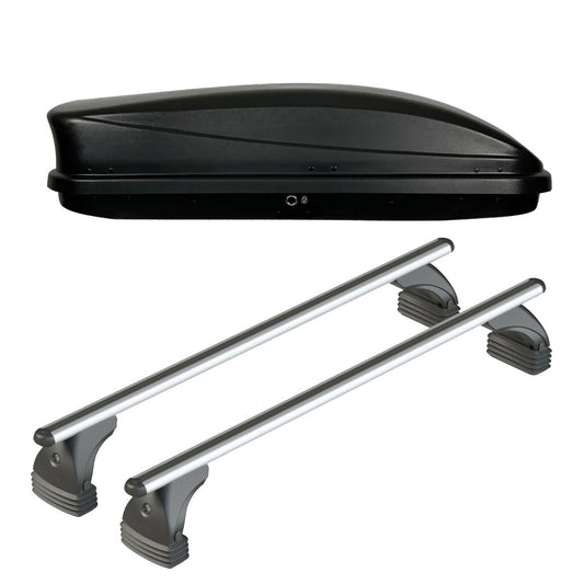 Pack coffre de toit Dory 340 L et barres de toit Abarth 595 (2016 - 2024) Pour toit nu - Alumia - Aluminium