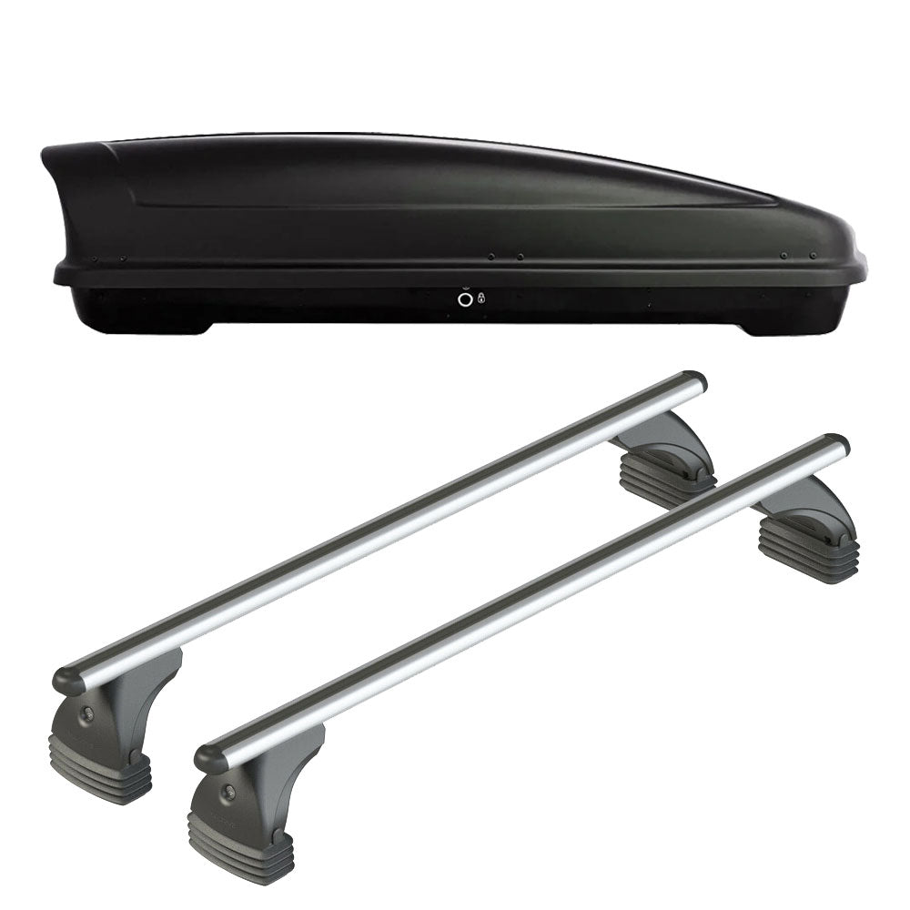 Pack coffre de toit Koral 400 L et barres de toit Audi A3 - Pack Brillance (2012 - 2019) Pour toit nu - Alumia - Aluminium