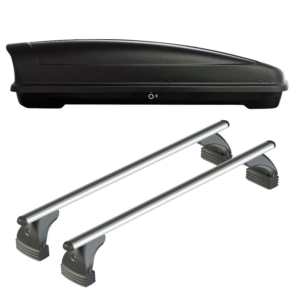Pack coffre de toit Koral 630 L et barres de toit Seat Ibiza - 5 portes (2008 - 2017) Pour toit nu - Alumia - Aluminium