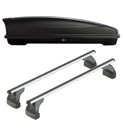 Pack coffre de toit Koral 630 L et barres de toit Seat Ibiza - 5 portes (2008 - 2017) Pour toit nu - Alumia - Aluminium