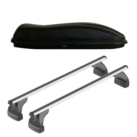 Pack coffre de toit Marlin 400 L et barres de toit Abarth 595 (2016 - 2024) Pour toit nu - Alumia - Aluminium