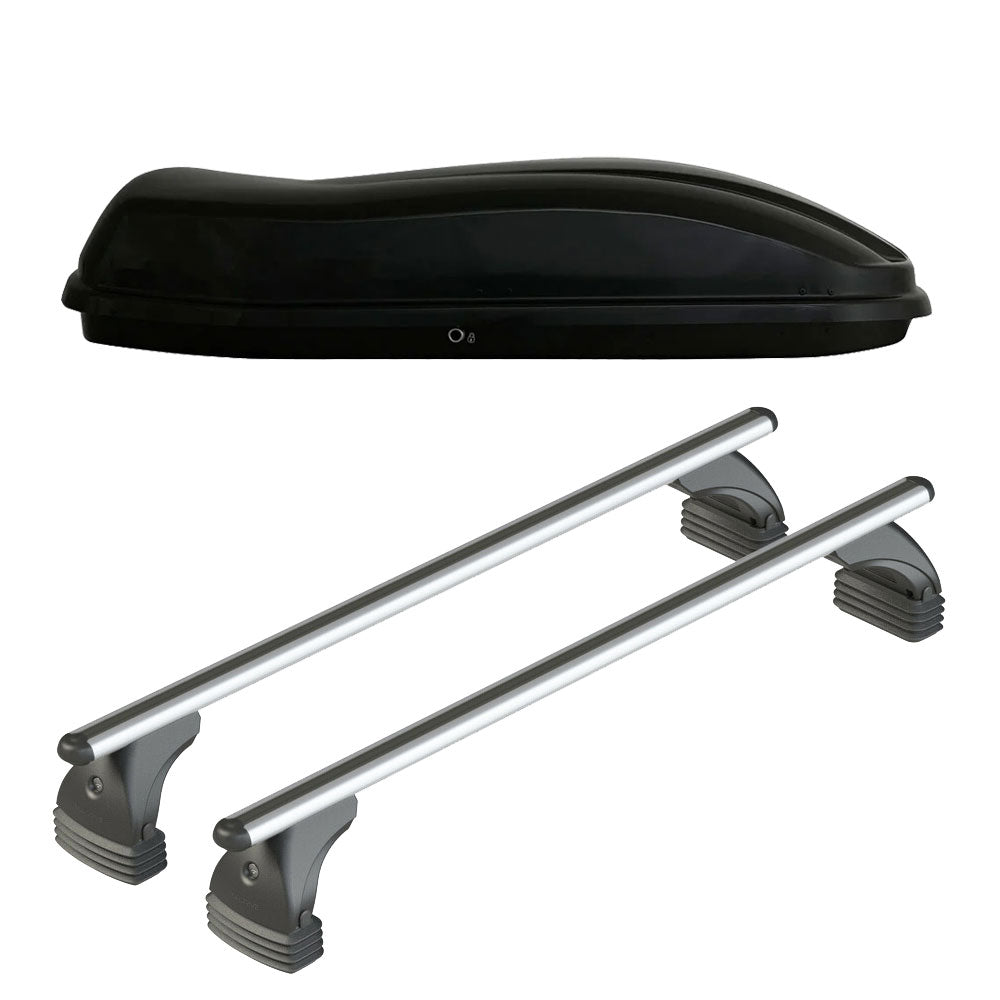 Pack coffre de toit Marlin 480 L et barres de toit Audi A3 - Pack Brillance (2012 - 2019) Pour toit nu - Alumia - Aluminium