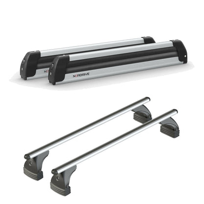 Pack porte-skis Pro Slider Nordrive aluminium – support pour 6 paires de skis ou 4 snowboards – pour Seat Altea 2004 - 2014 - vue porte skis et barres de toit