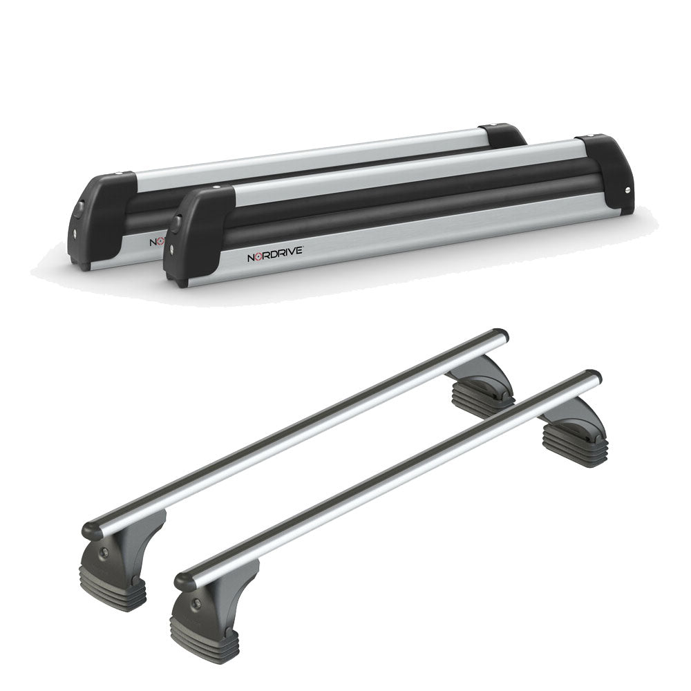 Pack porte-skis Pro Slider Nordrive aluminium – support pour 6 paires de skis ou 4 snowboards – pour Peugeot 1007 2005 - 2010 - vue porte skis et barres de toit