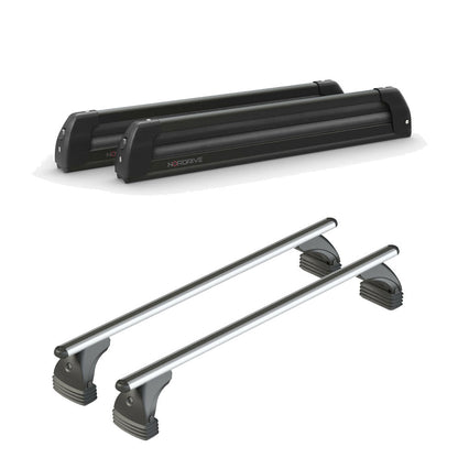Pack porte-skis Pro Slider Nordrive aluminium noir 6 skis / 4 snowboards + barres de toit – pour Seat Leon - 5 portes A partir de 2021 – vue porte skis et barres de toit
