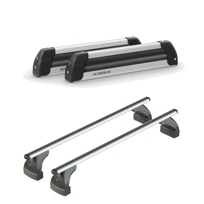 Pack porte-skis Nordic King Nordrive aluminium – support pour 4 paires de skis ou 2 snowboards – pour Fiat Bravo 2007 - 2015 - vue porte skis et barres de toit