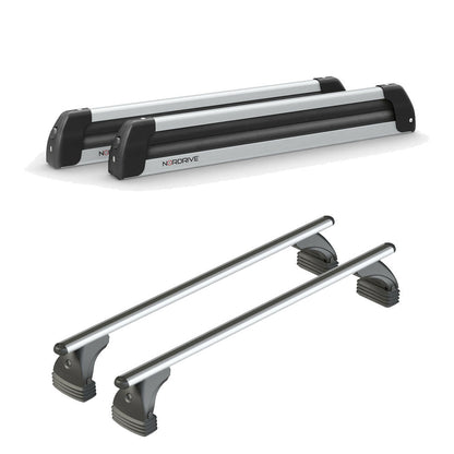 Pack porte-skis Nordic King Plus Nordrive aluminium – support pour 6 paires de skis ou 4 snowboards – pour Abarth 595 2016 - 2024 - vue porte skis et barres de toit