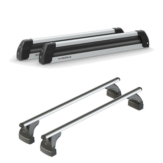 Pack porte-skis Nordic King Plus Nordrive aluminium – support pour 6 paires de skis ou 4 snowboards – pour Bmw Serie 5 - 4 portes - E60 2003 - 2009 - vue porte skis et barres de toit