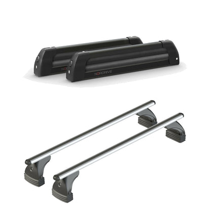 Pack porte-skis Nordic King Nordrive aluminium noir – support pour 4 paires de skis ou 2 snowboards -pour Citroen C1 Airscape 2014 - 2018 – vue porte skis et barres de toit