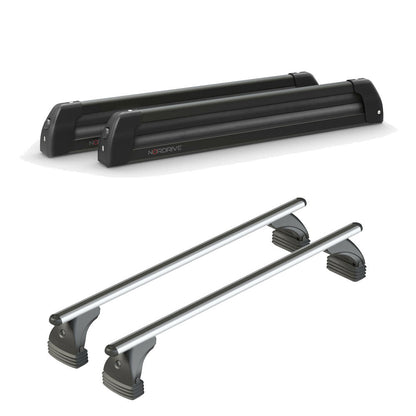 Pack porte-skis Nordic King Plus Nordrive aluminium noir – support pour 6 paires de skis ou 4 snowboards – pour Abarth 500 2008 - 2016 - vue porte skis et barres de toit