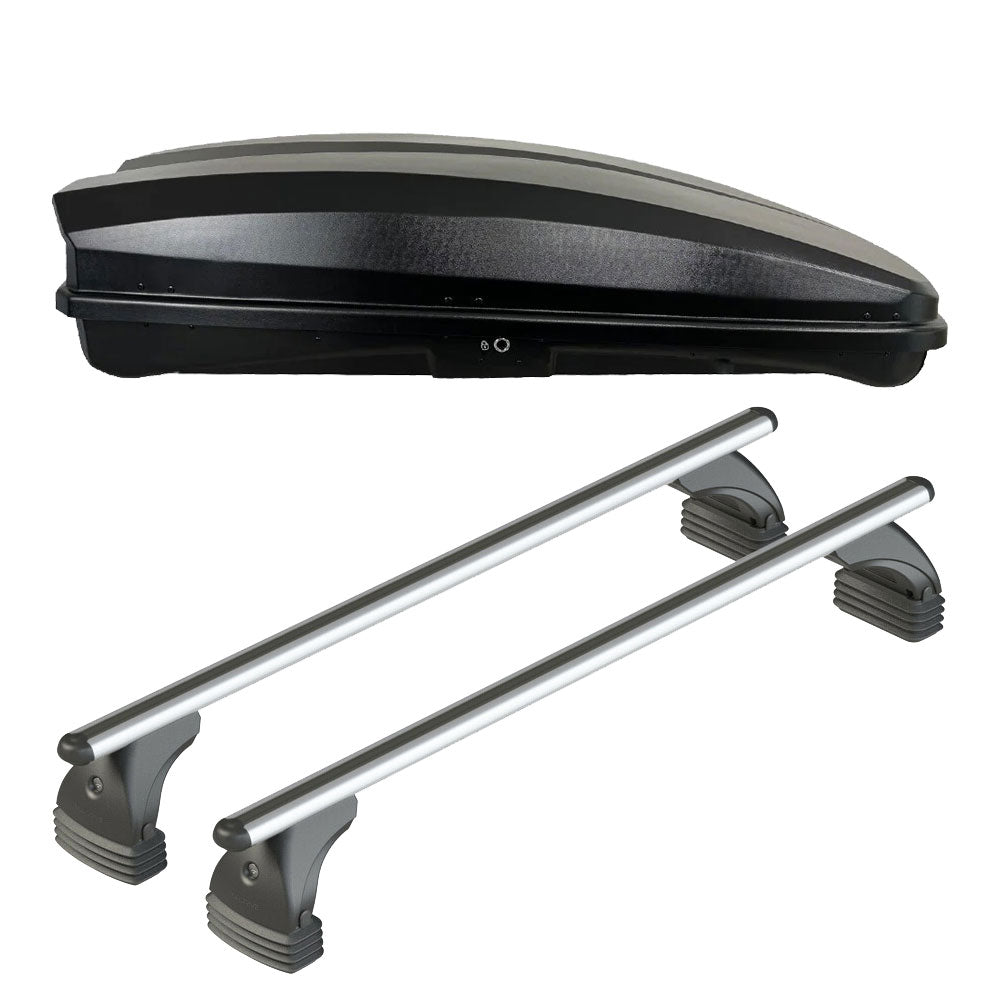 Pack coffre de toit Raya 480 L et barres de toit Bmw X1 - E84 (2009 - 2015) Pour toit nu - Alumia - Aluminium