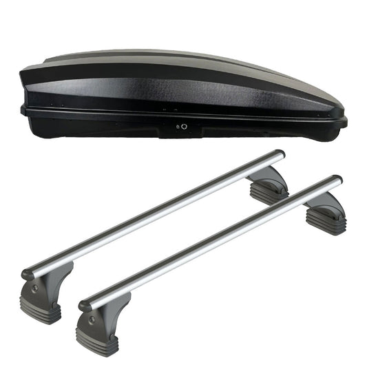 Pack coffre de toit Raya 480 L et barres de toit Lancia Ypsilon Unyca (2011 - 2013) Pour toit nu - Alumia - Aluminium