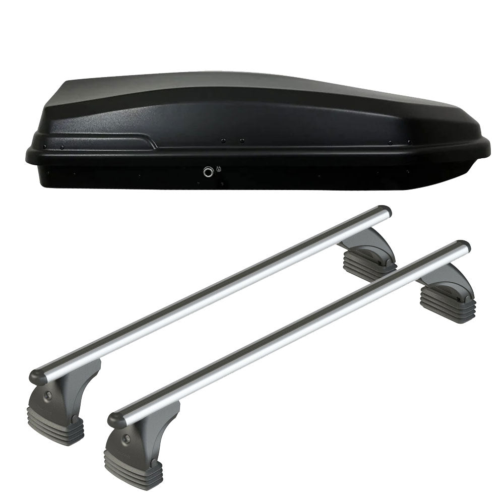 Pack coffre de toit Torpedo 400 L et barres de toit Bmw X1 - E84 (2009 - 2015) Pour toit nu - Alumia - Aluminium