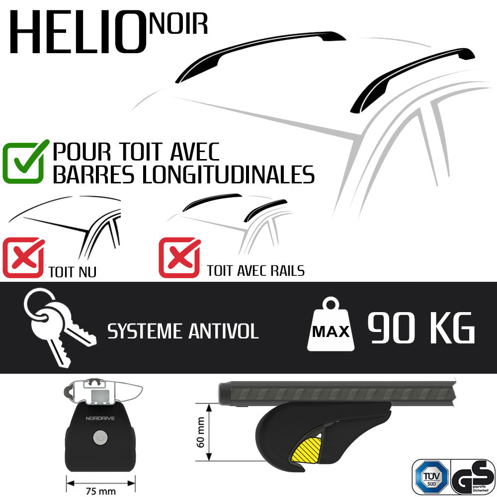 Pack coffre de toit Crub 430 L et barres de toit Volkswagen Touareg (2011 - 2018) Pour barres longitudinales - Helio Noir - Aluminium