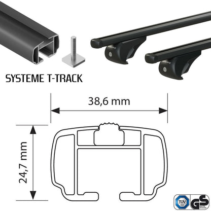 Pack coffre de toit Crub 430 L et barres de toit Volkswagen Touareg (2011 - 2018) Pour barres longitudinales - Helio Noir - Aluminium