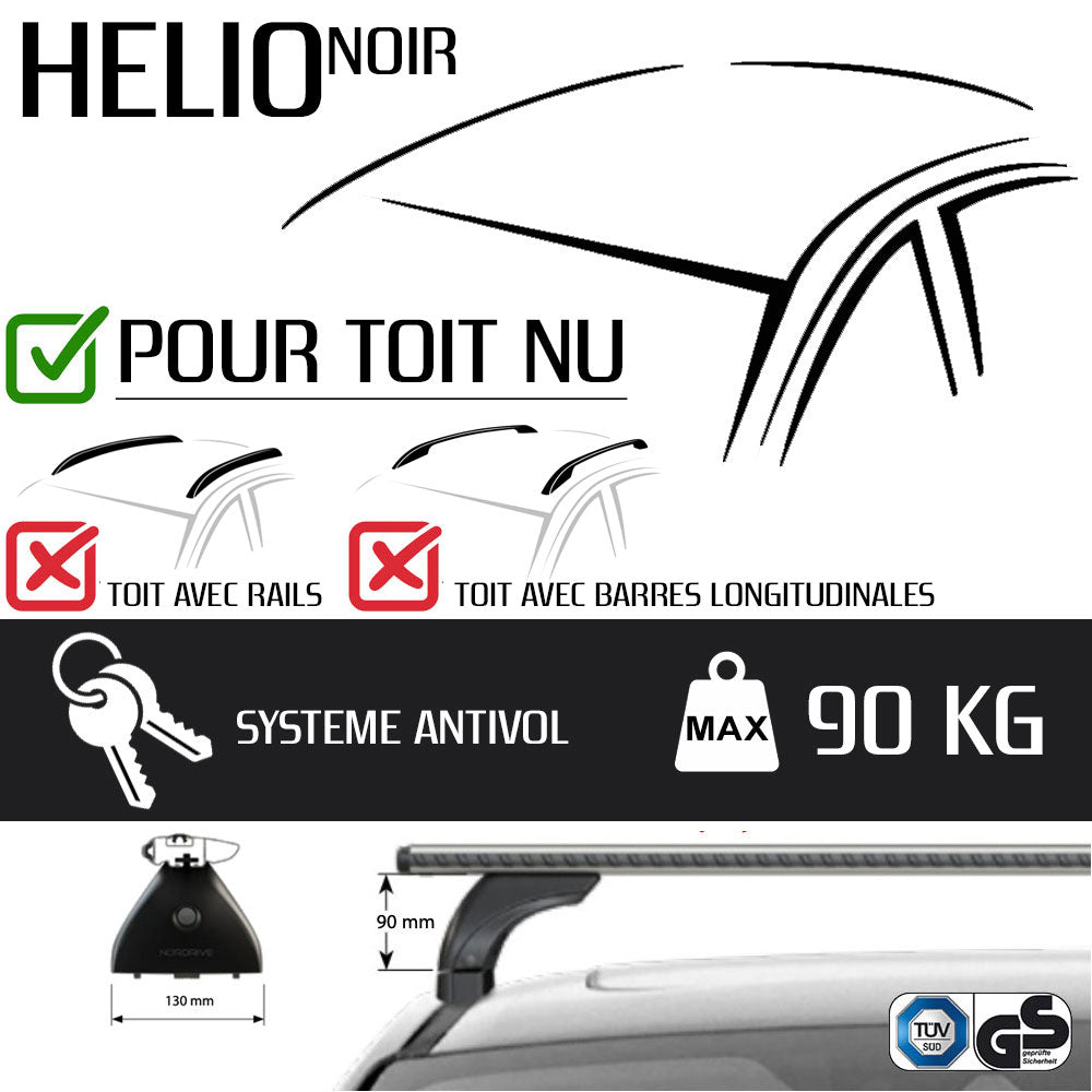 Pack coffre de toit Dory 340 L et barres de toit Audi A6 - 4 portes (2004 - 2011) Pour toit nu - Helio Noir - Aluminium