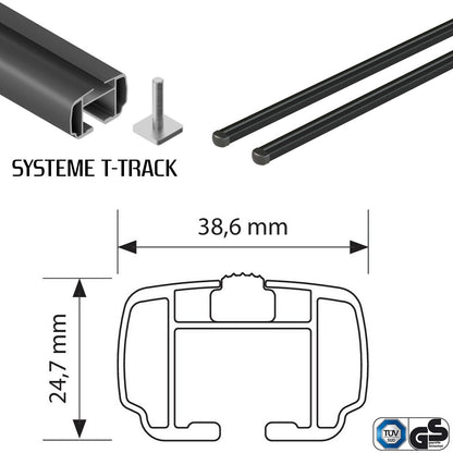 Pack coffre de toit Dory 340 L et barres de toit Audi A6 - 4 portes (2004 - 2011) Pour toit nu - Helio Noir - Aluminium