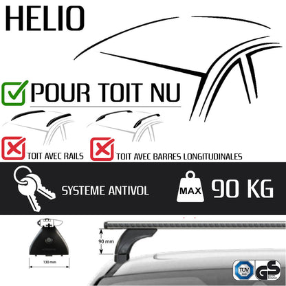 Pack coffre de toit Marlin 400 L et barres de toit Bmw Serie 3 - Break - E91 (2005 - 2012) Pour toit nu - Helio - Aluminium