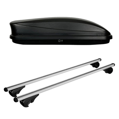 Pack coffre de toit Dory 340 L et barres de toit Audi Allroad (2000 - 2006) Pour barres longitudinales - Helio - Aluminium