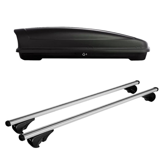 Pack coffre de toit Koral court 400 L et barres de toit Citroen C5 - Break (2001 - 2008) Pour barres longitudinales - Helio - Aluminium