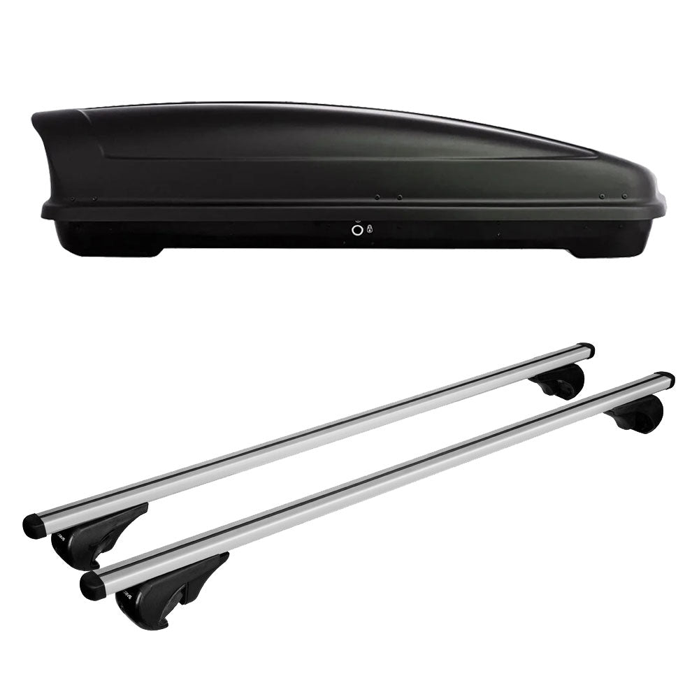 Pack coffre de toit Koral 400 L et barres de toit Opel E Combo - Cargo (A partir de 2022) Pour barres longitudinales - Helio - Aluminium