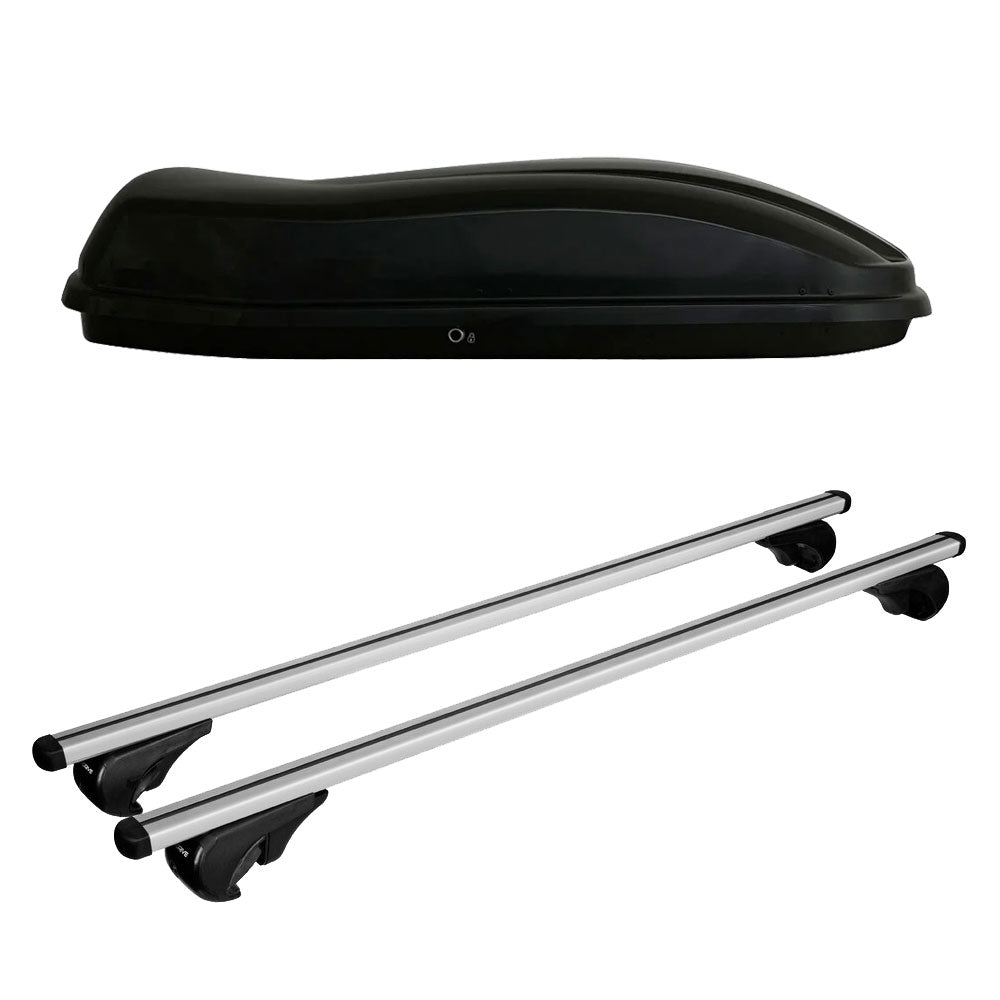 Pack coffre de toit Marlin 480 L et barres de toit Audi A4 - Break (1995 - 2001) Pour barres longitudinales - Helio - Aluminium