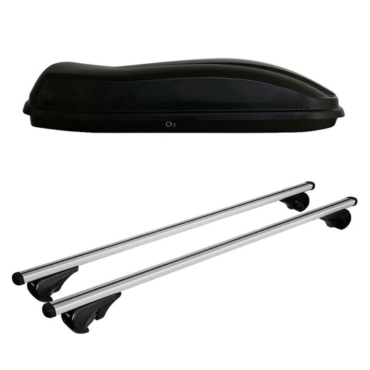 Pack coffre de toit Marlin 480 L et barres de toit Audi A4 - Break (2002 - 2003) Pour barres longitudinales - Helio - Aluminium