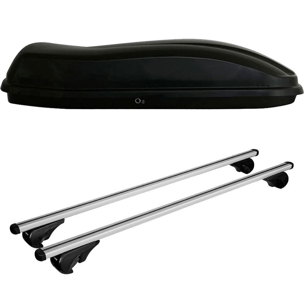 Pack coffre de toit Marlin 680 L et barres de toit Bmw X6 - E71 (2008 - 2014) Pour barres longitudinales - Helio - Aluminium