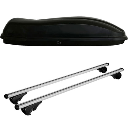 Pack coffre de toit Marlin 680 L et barres de toit Bmw X6 - E71 (2008 - 2014) Pour barres longitudinales - Helio - Aluminium