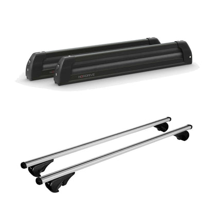Pack porte-skis Pro Slider Nordrive aluminium noir 6 skis / 4 snowboards + barres de toit – pour Dacia Dokker Stepway 2012 - 2021 – vue porte skis et barres de toit