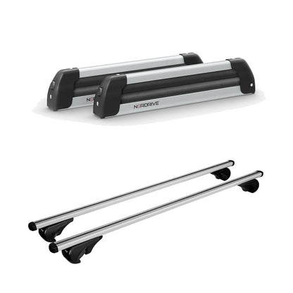 Pack porte-skis Nordic King Nordrive aluminium – support pour 4 paires de skis ou 2 snowboards – pour Mitsubishi Pajero - 3 portes 2006 - 2019 - vue porte skis et barres de toit
