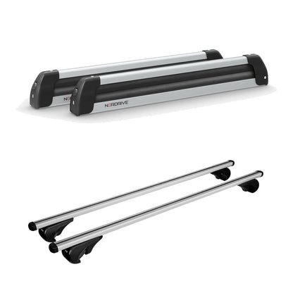 Pack porte skis Nordic King plus Aluminium et barres de toit Toyota Land Cruiser - V8 (2013 - 2015) - Pour barres longitudinales - Helio Aluminium