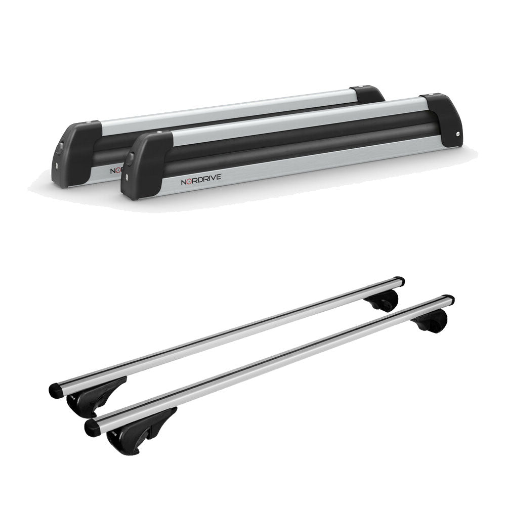 Pack porte-skis Nordic King Plus Nordrive aluminium – support pour 6 paires de skis ou 4 snowboards – pour Kia Carens 2007 - 2013 - vue porte skis et barres de toit