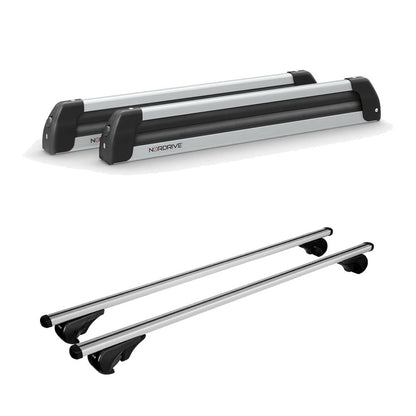 Pack porte-skis Nordic King Plus Nordrive aluminium – support pour 6 paires de skis ou 4 snowboards – pour Mercedes Classe E - Break 2004 - 2009 - vue porte skis et barres de toit