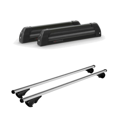 Pack porte-skis Nordic King Nordrive aluminium noir – support pour 4 paires de skis ou 2 snowboards -pour Mitsubishi Pajero Sport 1998 - 2008 – vue porte skis et barres de toit