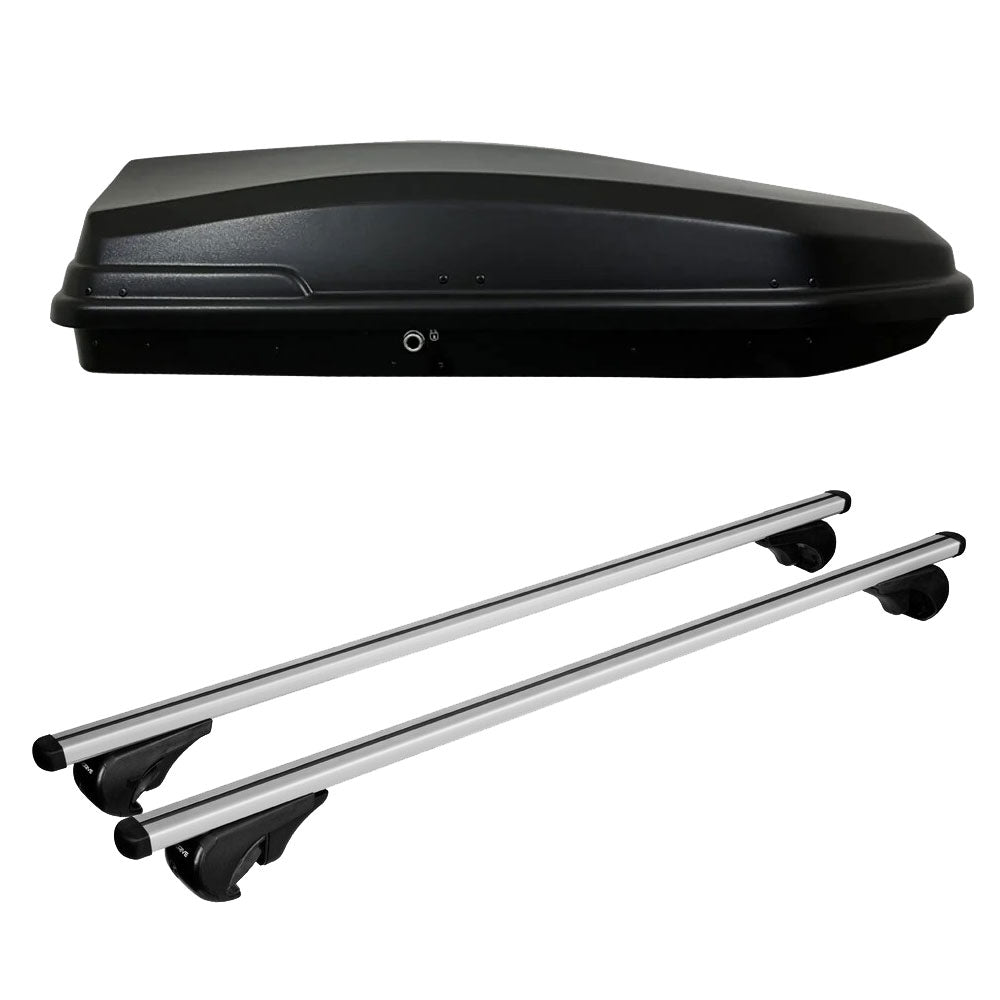 Pack coffre de toit Torpedo 400 L et barres de toit Mazda MPV (2000 - 2006) Pour barres longitudinales - Helio - Aluminium