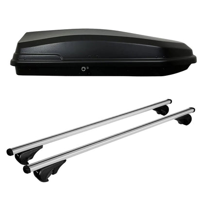 Pack coffre de toit Torpedo 400 L et barres de toit Mazda MPV (2000 - 2006) Pour barres longitudinales - Helio - Aluminium